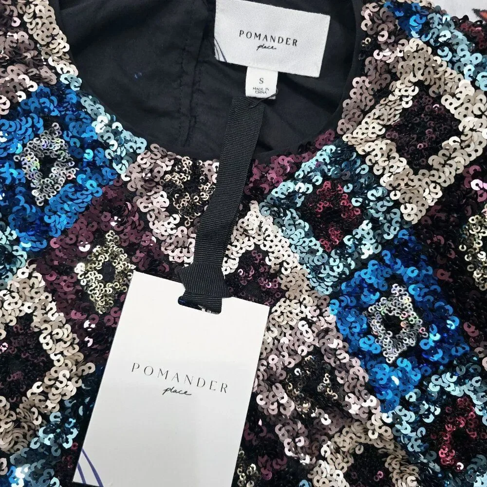 Nwt - Tuckernuck -‎ S - Pomander Place Multi Sequin Jada Blouse Blue